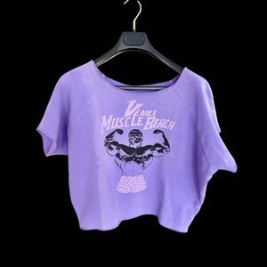 Vintage 80's Venice Muscle Beach Cropped Sweatshirt Purple Raw Edge One Size